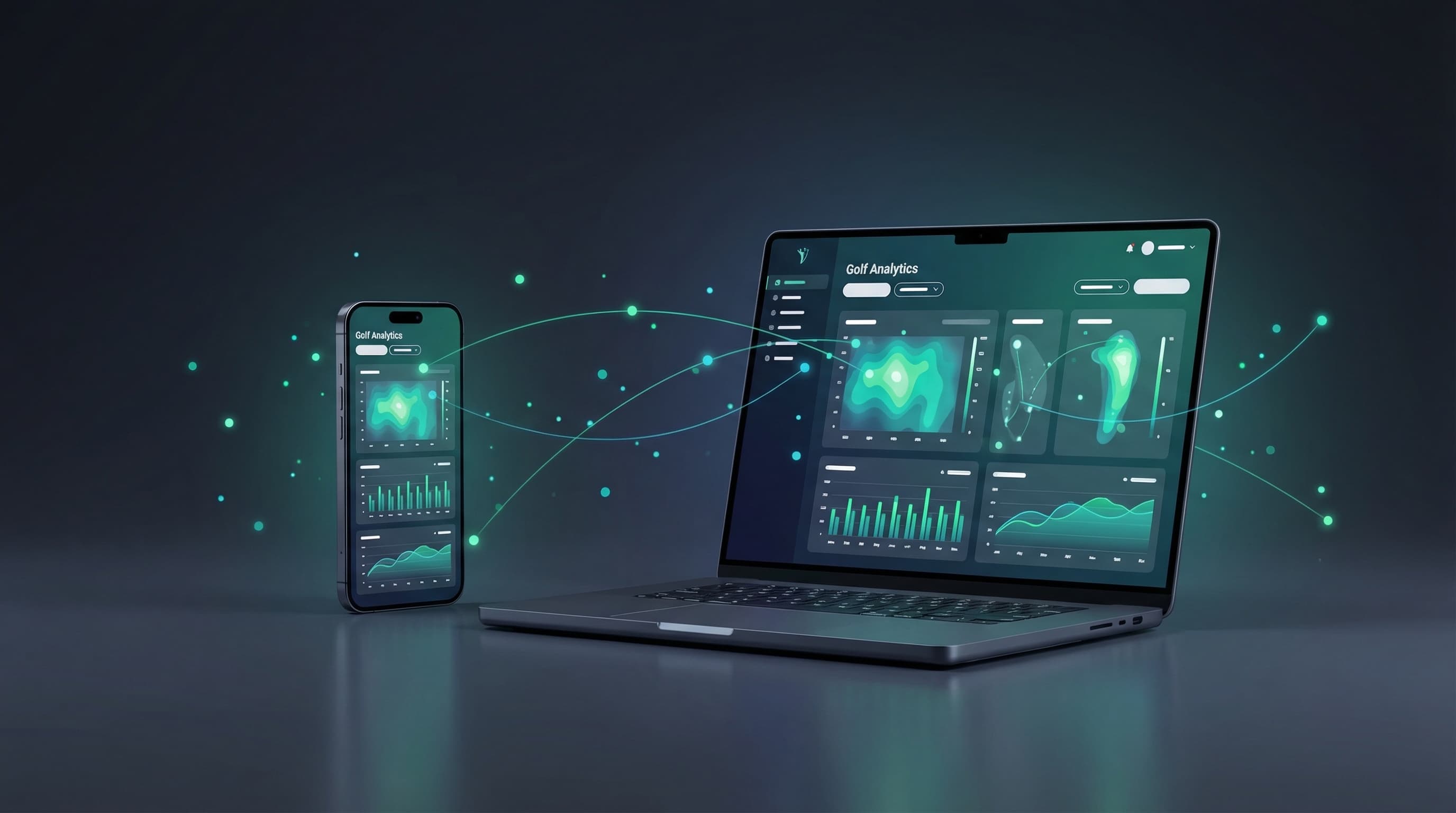 Golf analytics dashboard on laptop and phone